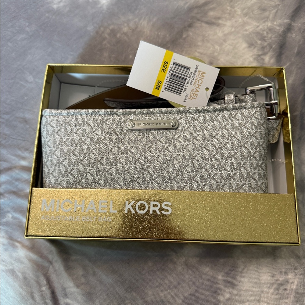Michael Kors Metallic Silver MK Monogram waist belt fanny pack